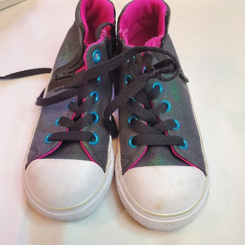 Converse Chuck Taylor High Top Sneakers Girls 10‎ Black Teal Metallic Shimmer